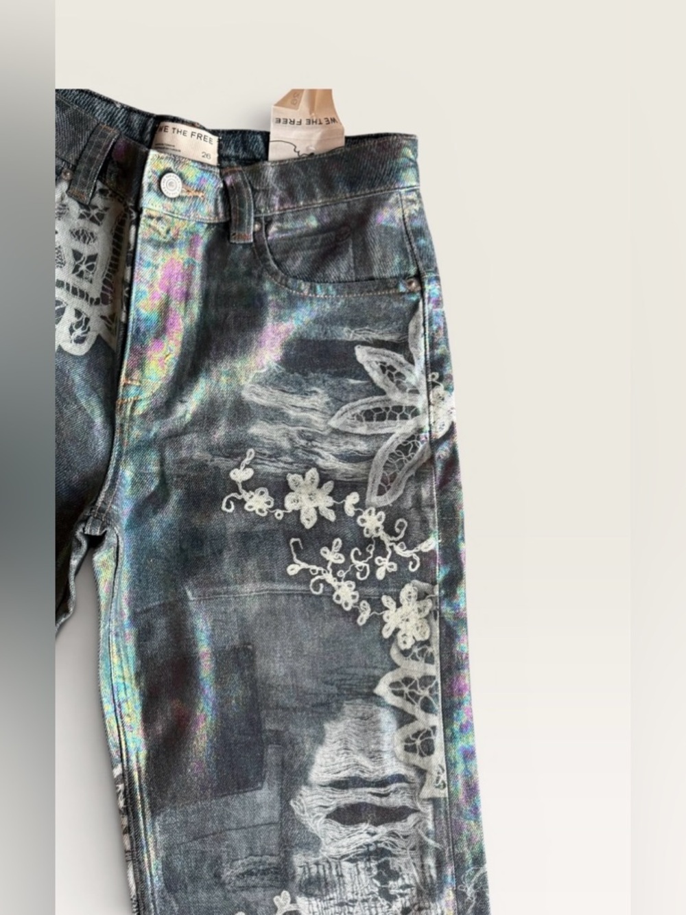 NWT Free People We The Free Tinsley Printed High-Rise Illusions Jeans - Picture 7 of 12